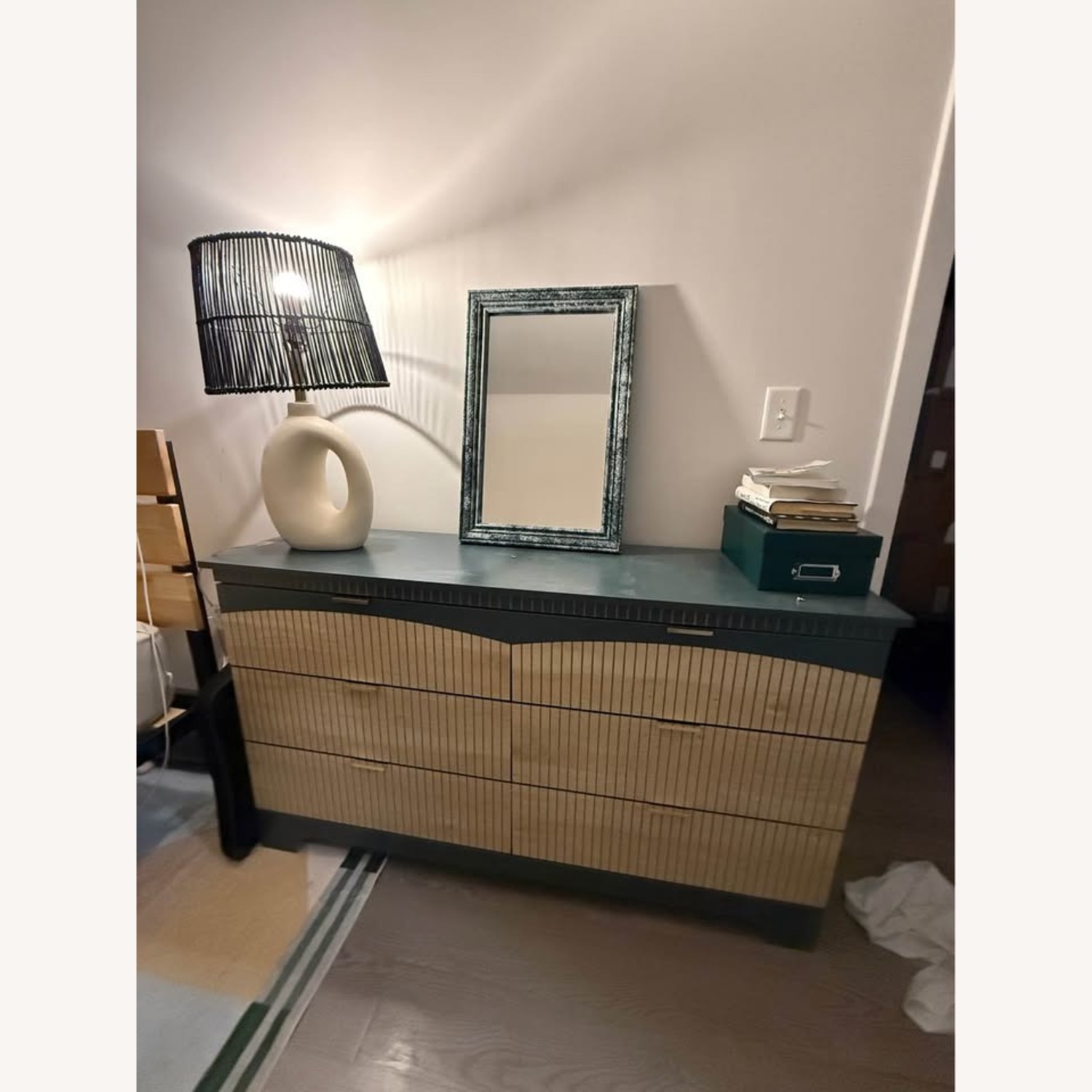 6-Drawer Teal + Beige Wood Dresser - image-1