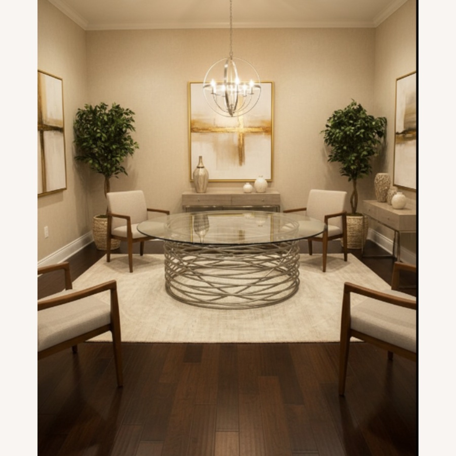Italian Spiral Base Glass Top Dining Table - image-1