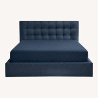 Room & Board Avery Blue/Gray Velvet Queen Bed