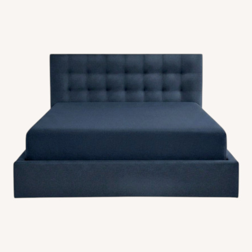 Used Room & Board Avery Blue/Gray Velvet Queen Bed for sale on AptDeco