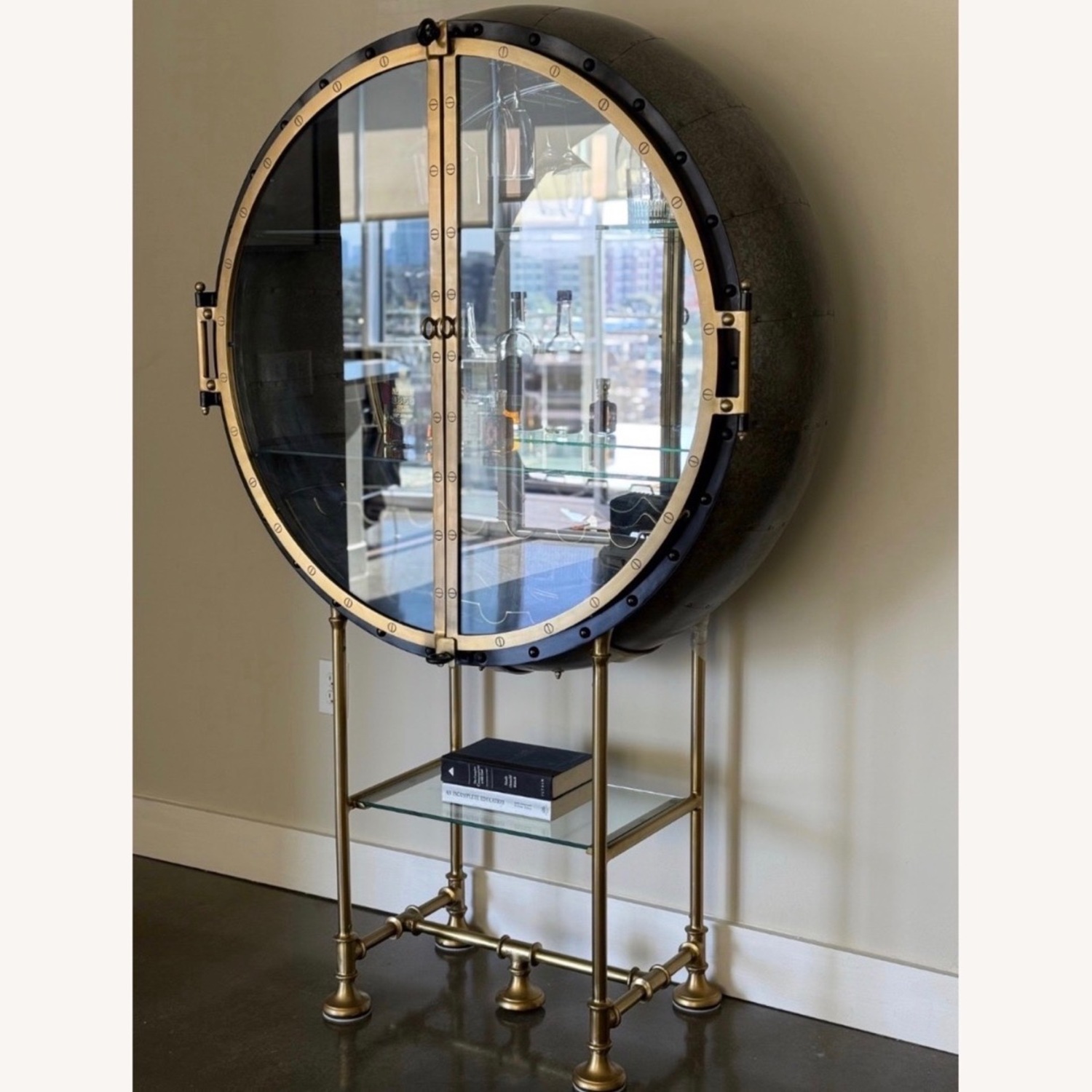 Restoration Hardware Gold Metal Bar Cart - image-7
