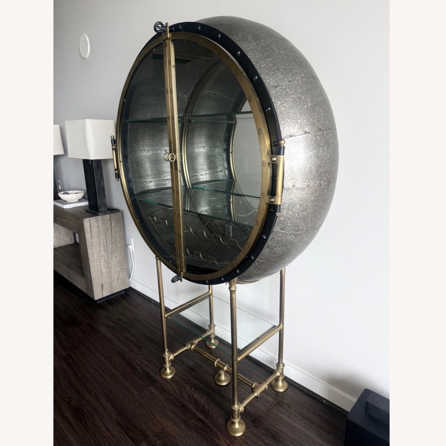 Restoration Hardware Gold Metal Bar Cart - image-2