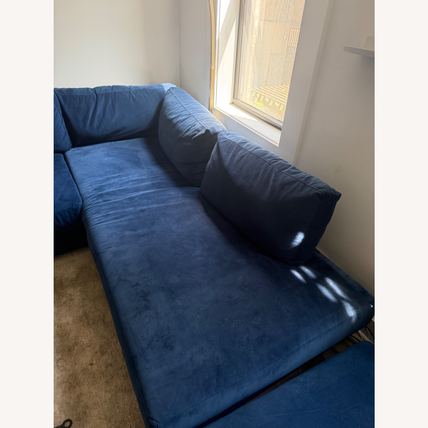 West Elm Haven Blue Velvet 2 Piece Sectional - image-4