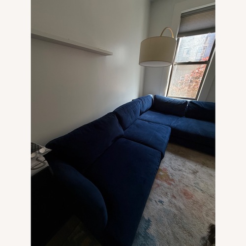 Used West Elm Haven Blue Velvet 2 Piece Sectional for sale on AptDeco