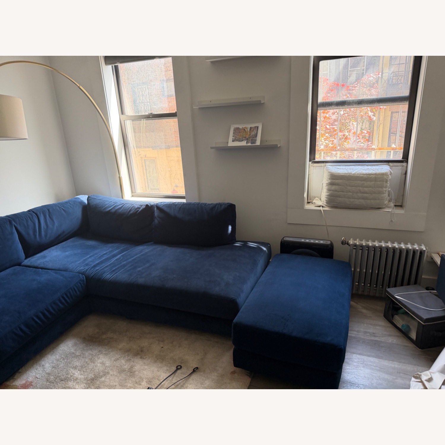 West Elm Haven Blue Velvet 2 Piece Sectional - image-2