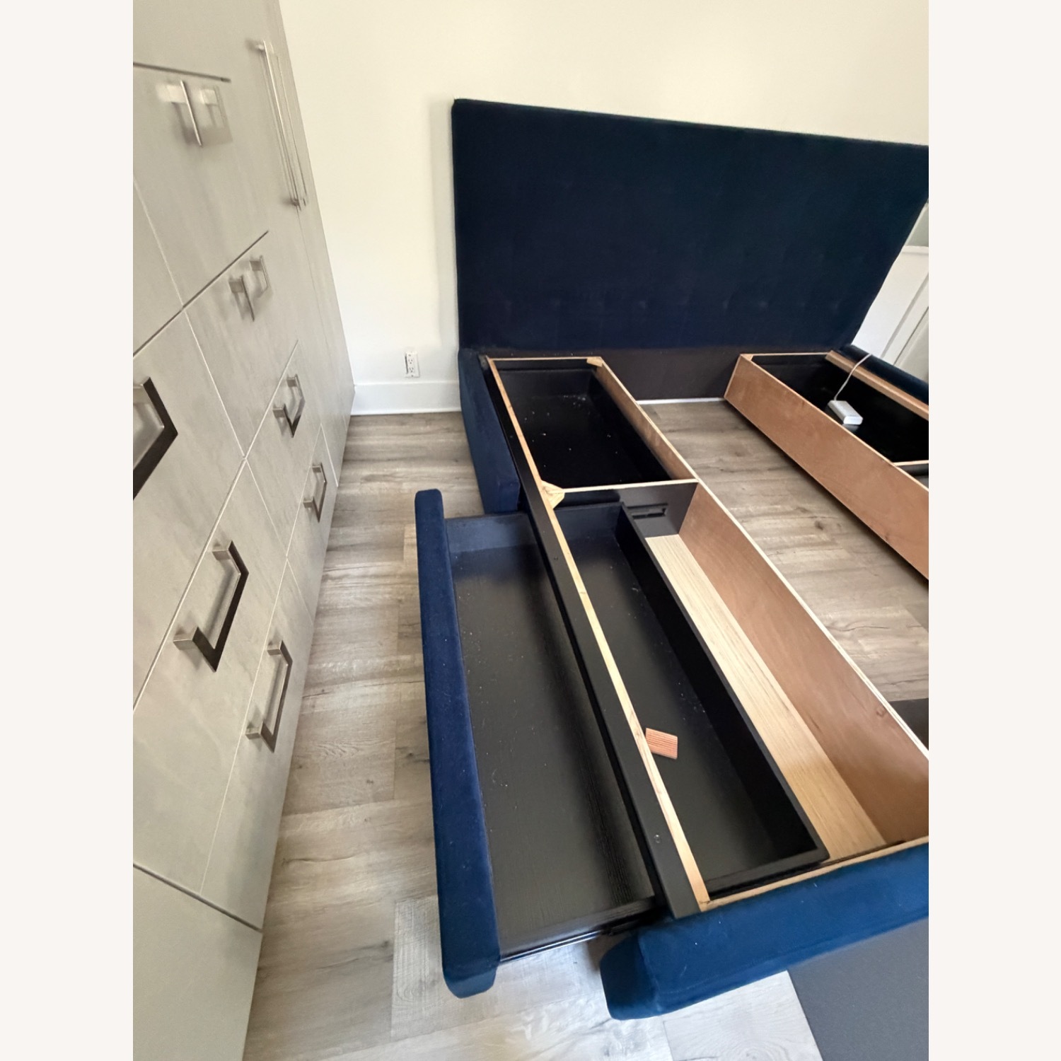 West Elm Emmett Blue Velvet King Bed - image-3