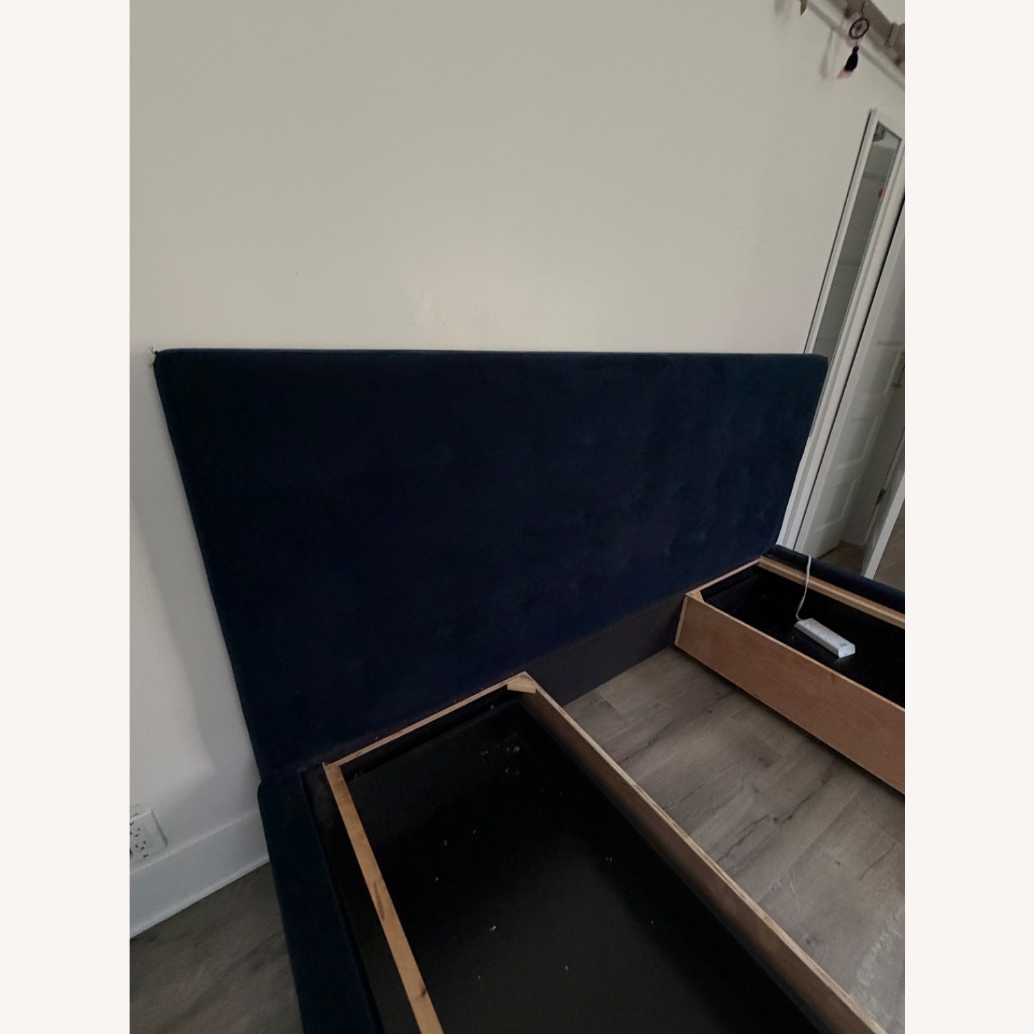 West Elm Emmett Blue Velvet King Bed - image-2