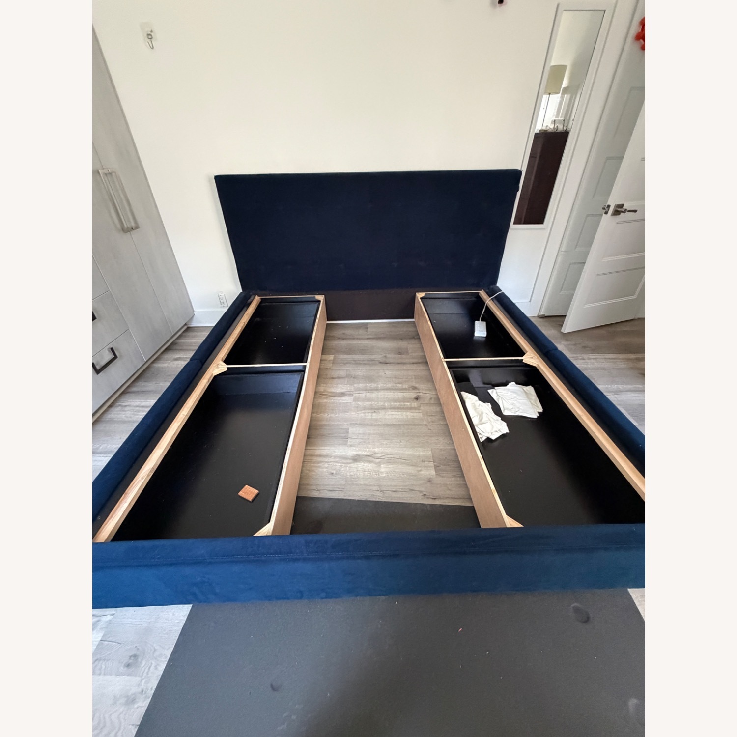 West Elm Emmett Blue Velvet King Bed - image-1