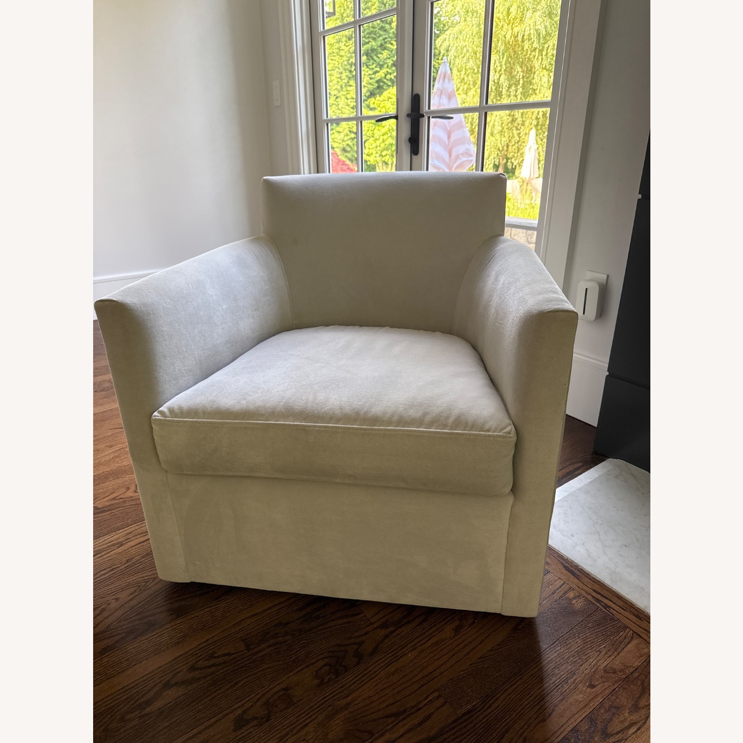 Set of 2 Restoration Hardware Light Gray Swivel Accent Chairs - image-1
