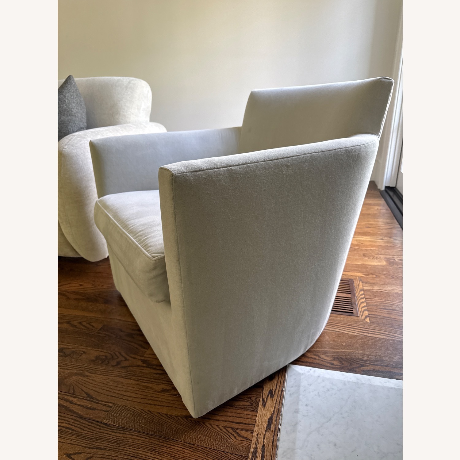 Set of 2 Restoration Hardware Light Gray Swivel Accent Chairs - image-2