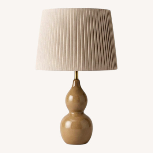 Used Saffron Ceramic Table Lamp with Linen Shade for sale on AptDeco