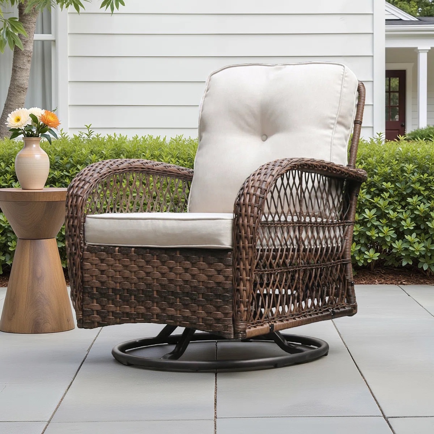 Wayfair Swivel Wicker Outdoor Chairs Set of 2 and table - image-1