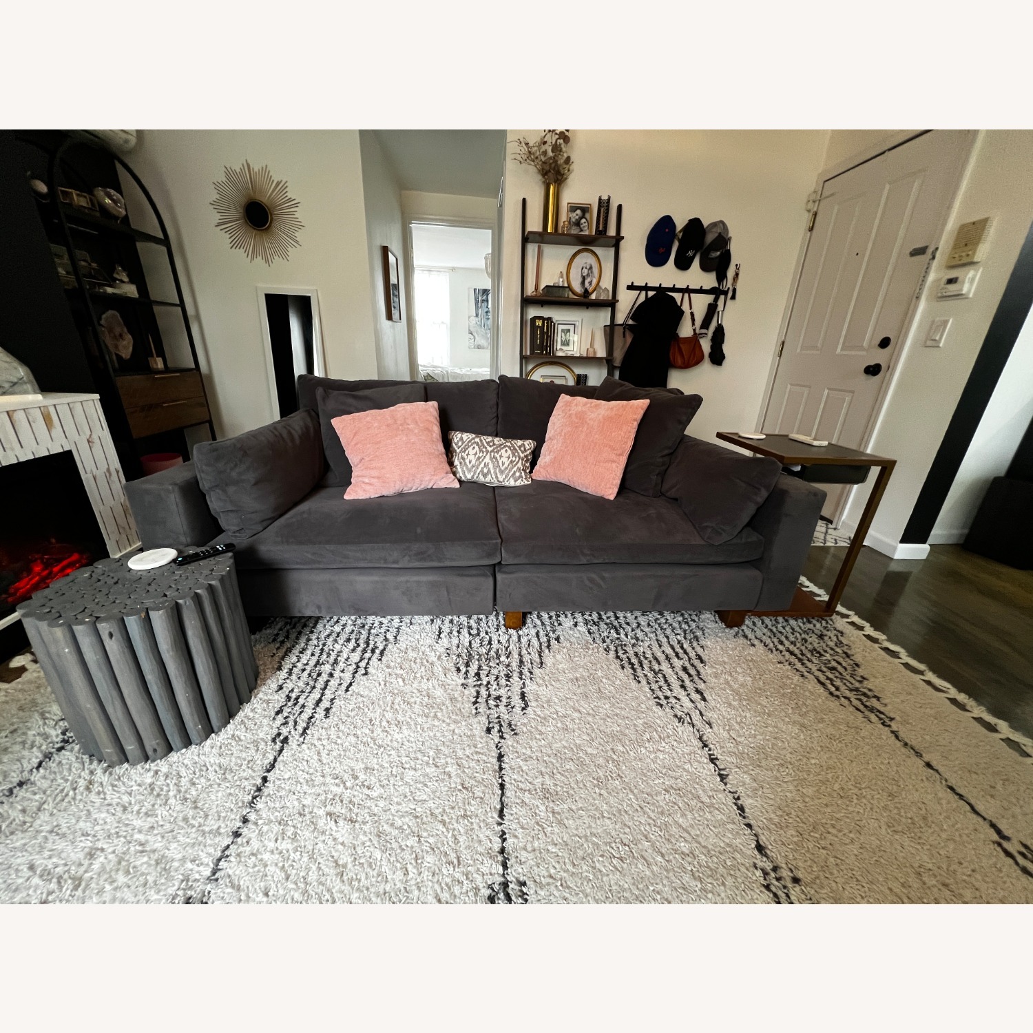 West Elm Harmony Dark Gray Velvet 2 Seater Sofa - image-2