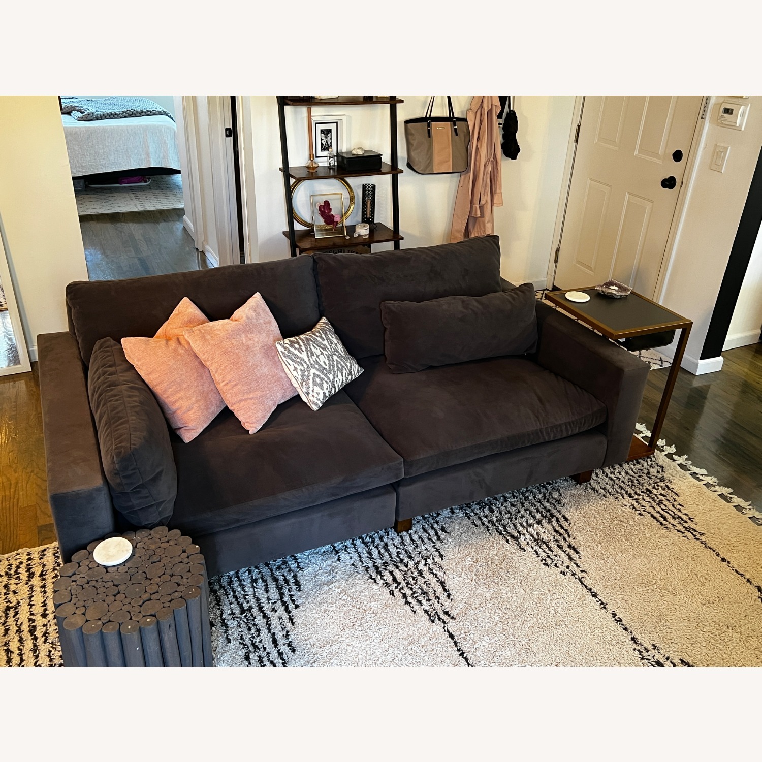 West Elm Harmony Dark Gray Velvet 2 Seater Sofa - image-5