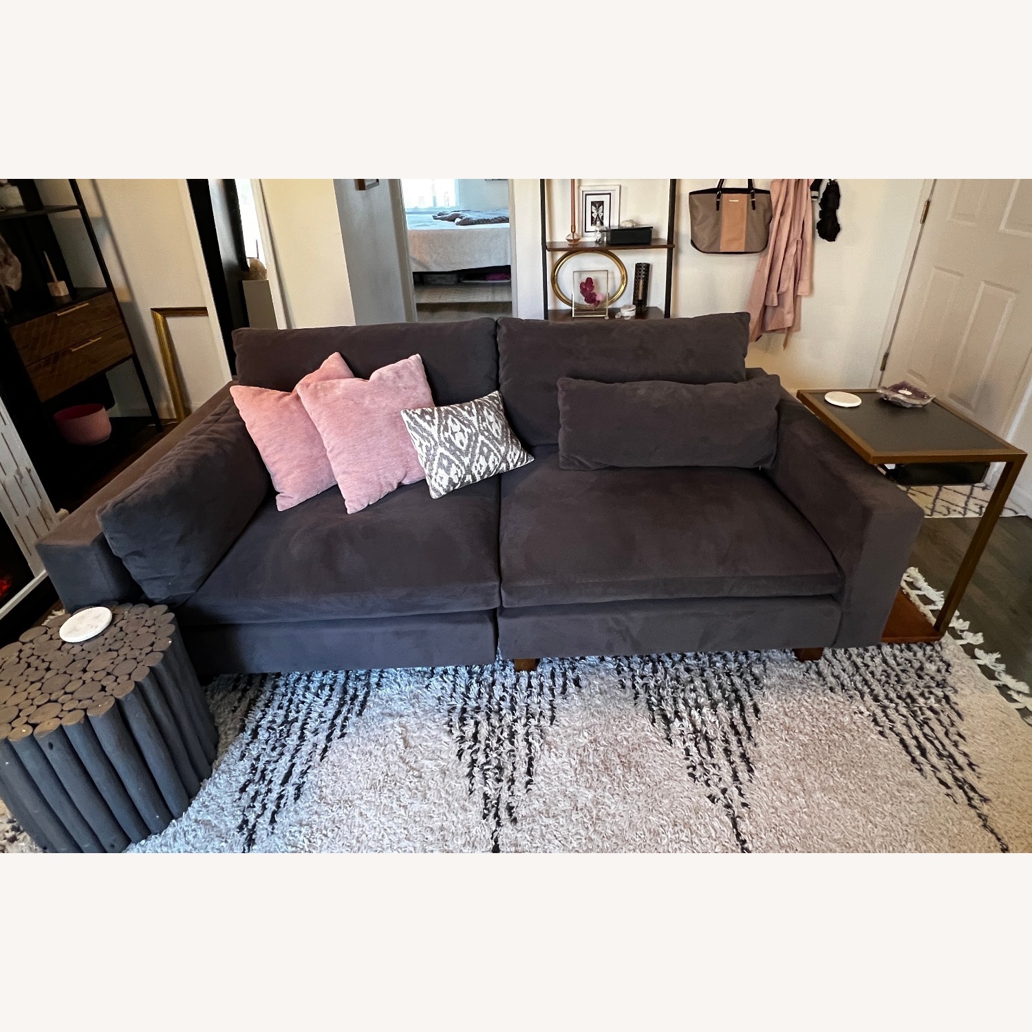 West Elm Harmony Dark Gray Velvet 2 Seater Sofa - image-1