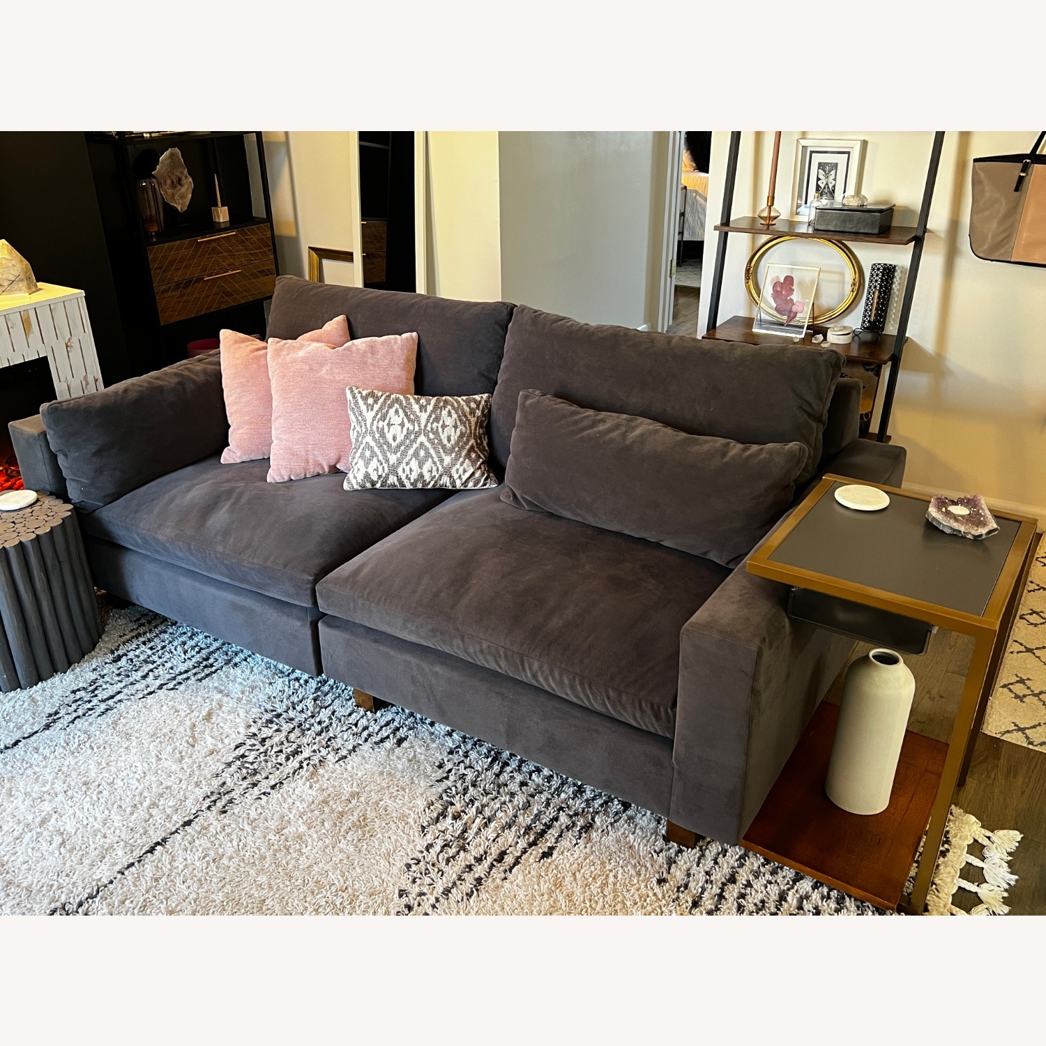 West Elm Harmony Dark Gray Velvet 2 Seater Sofa - image-3