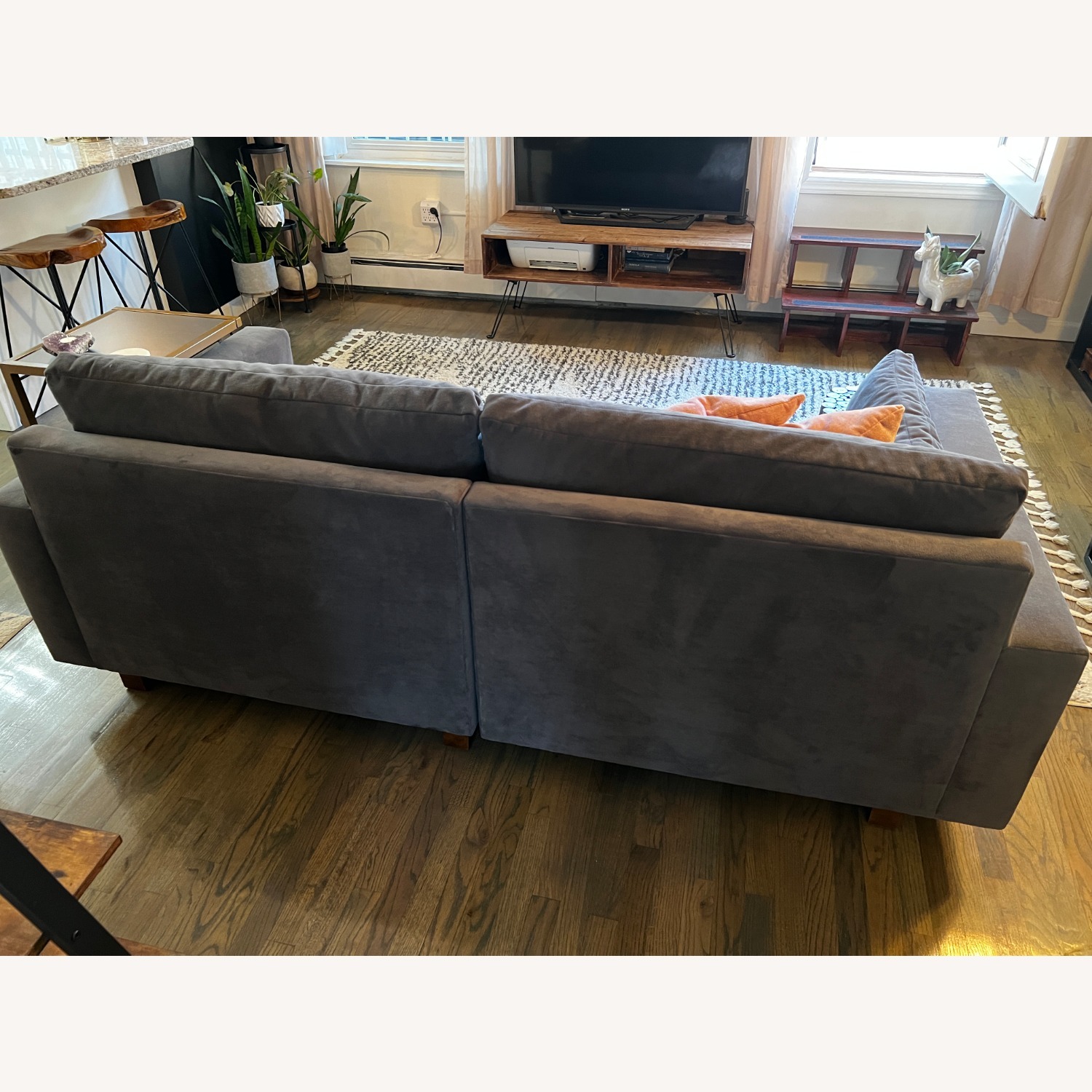 West Elm Harmony Dark Gray Velvet 2 Seater Sofa - image-4