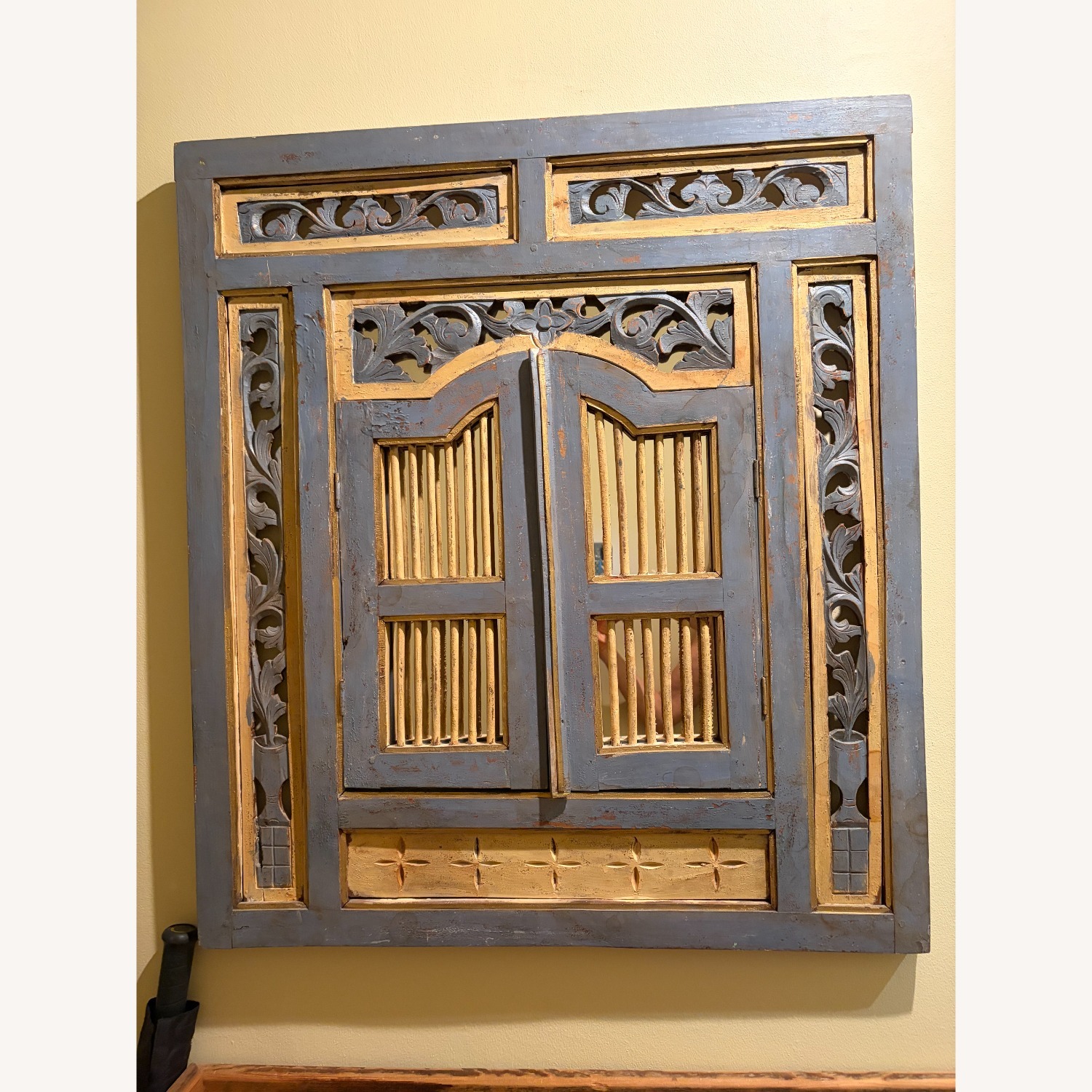 Vintage/Antique Blue Wood Wall Mirror - image-2