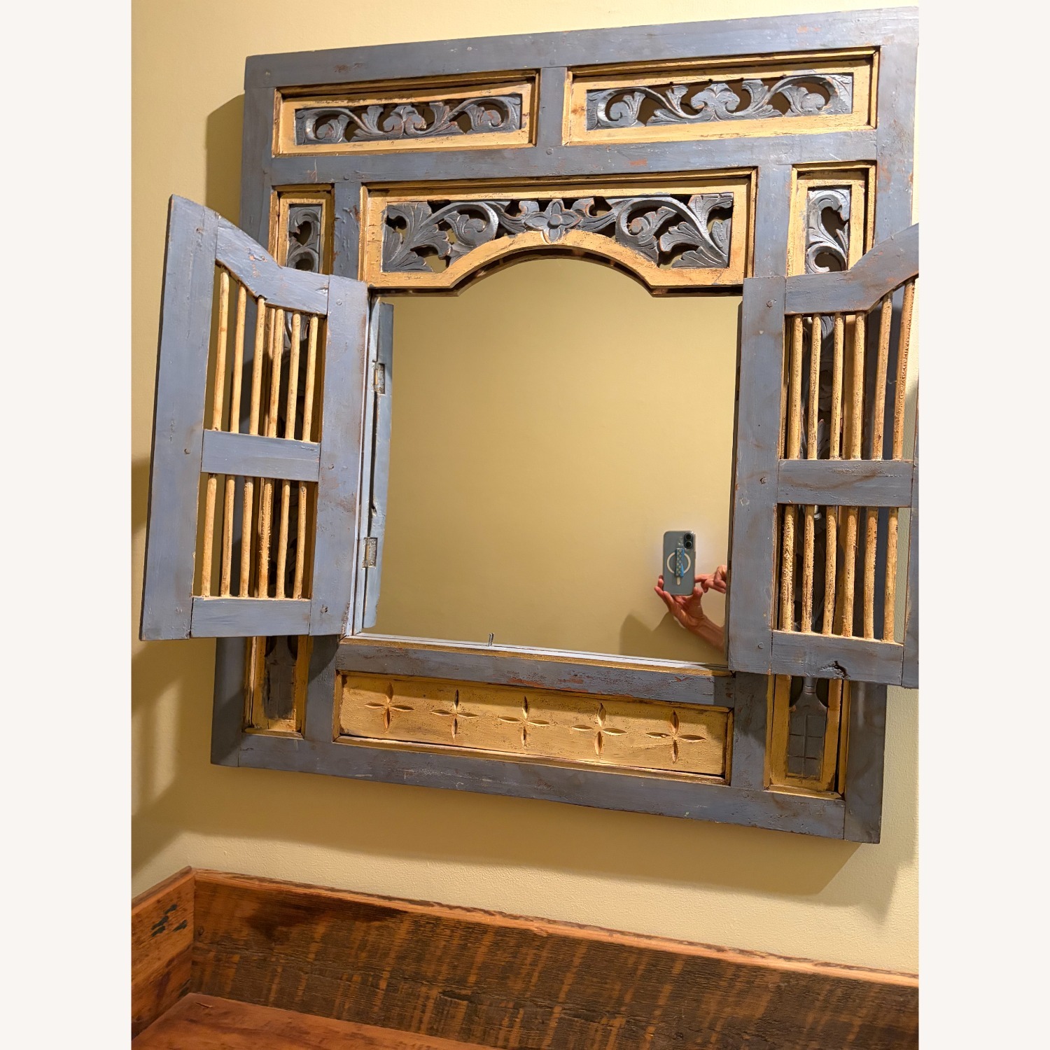 Vintage/Antique Blue Wood Wall Mirror - image-1