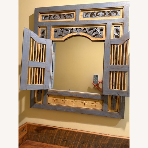 Used Vintage/Antique Blue Wood Wall Mirror for sale on AptDeco