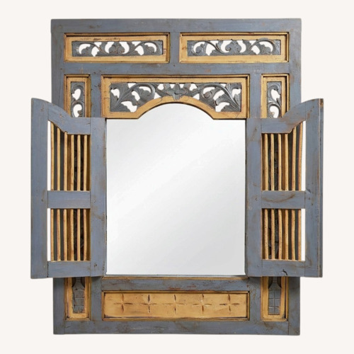 Used Vintage/Antique Blue Wood Wall Mirror for sale on AptDeco