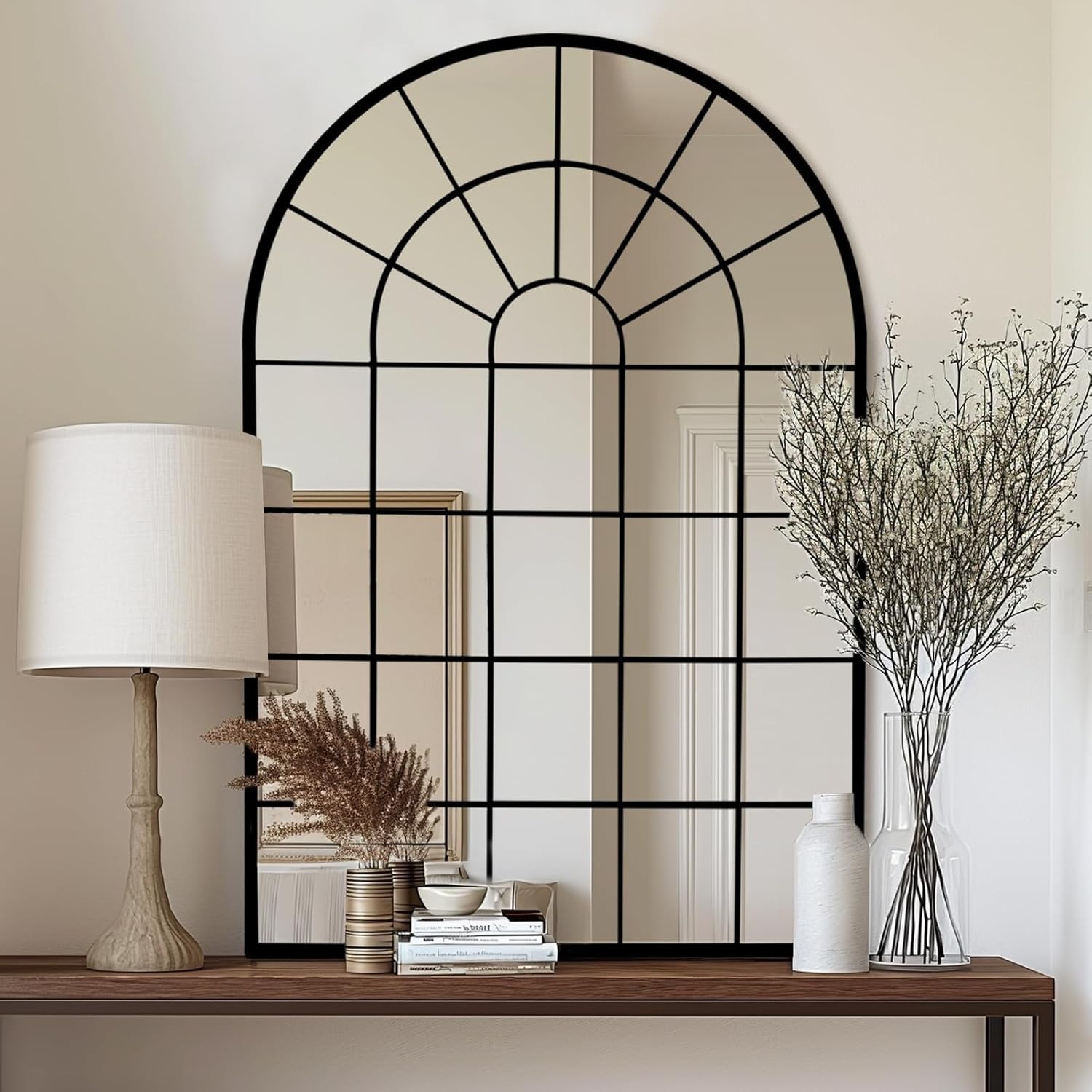 Amazon Deanurs Arched Black Windowpane Mirror - image-1