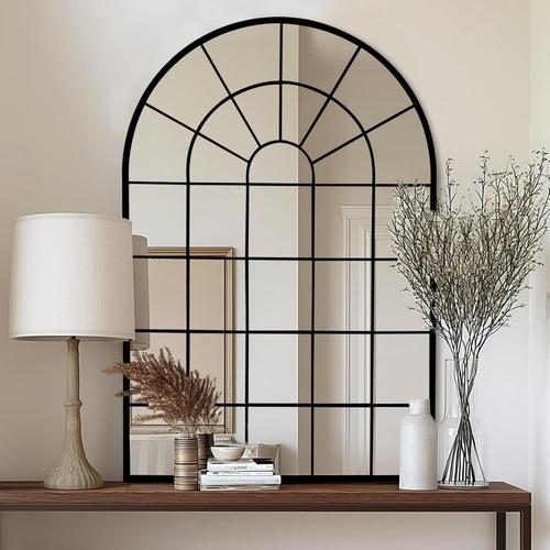 Used Amazon Deanurs Arched Black Windowpane Mirror for sale on AptDeco