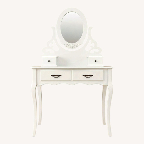 Used Antique White Wood Vanity Table and Stool Set for sale on AptDeco