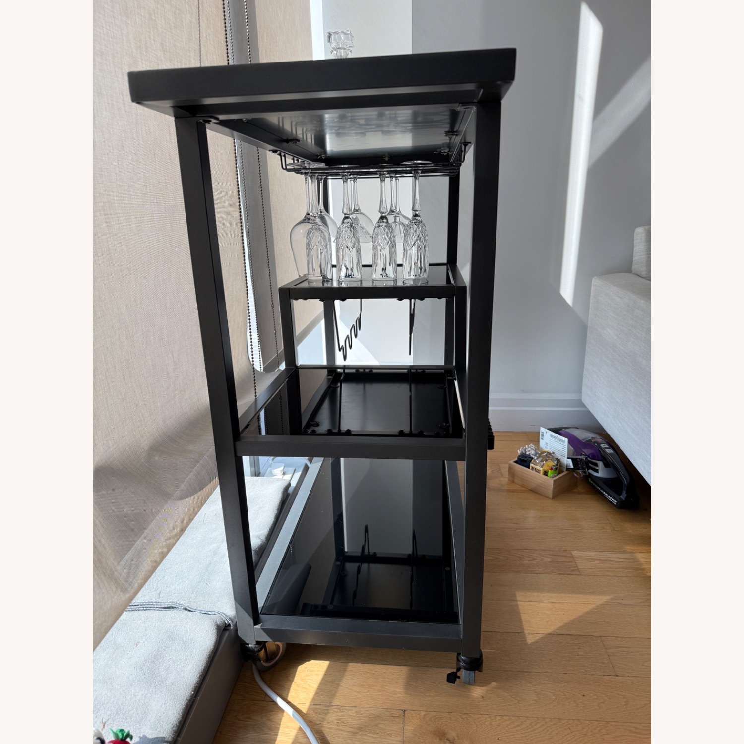 Black Glass Bar Cart - image-5