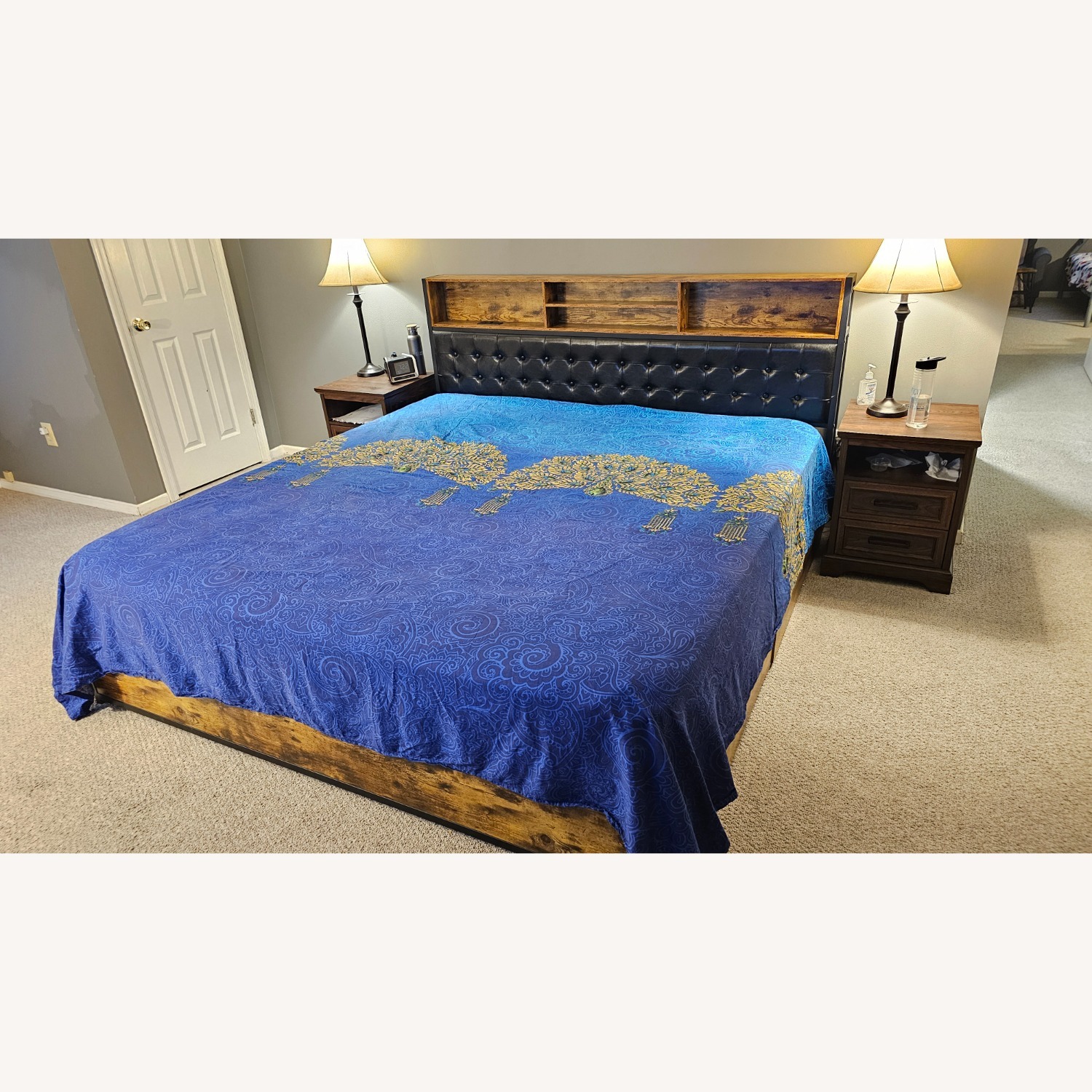 Vintage/Antique Dark Brown Wood King Bed - image-2