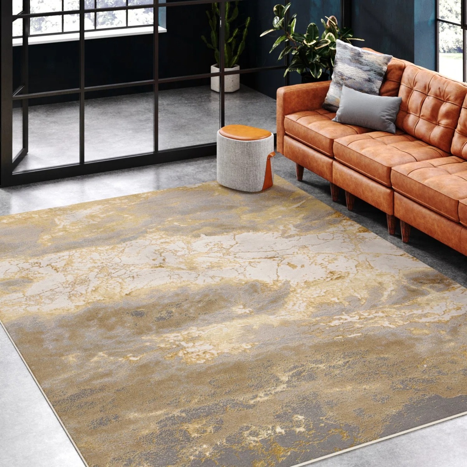 Wayfair Steelside Kari Gray/Gold Indoor Area Rug 6' x 9' - image-1