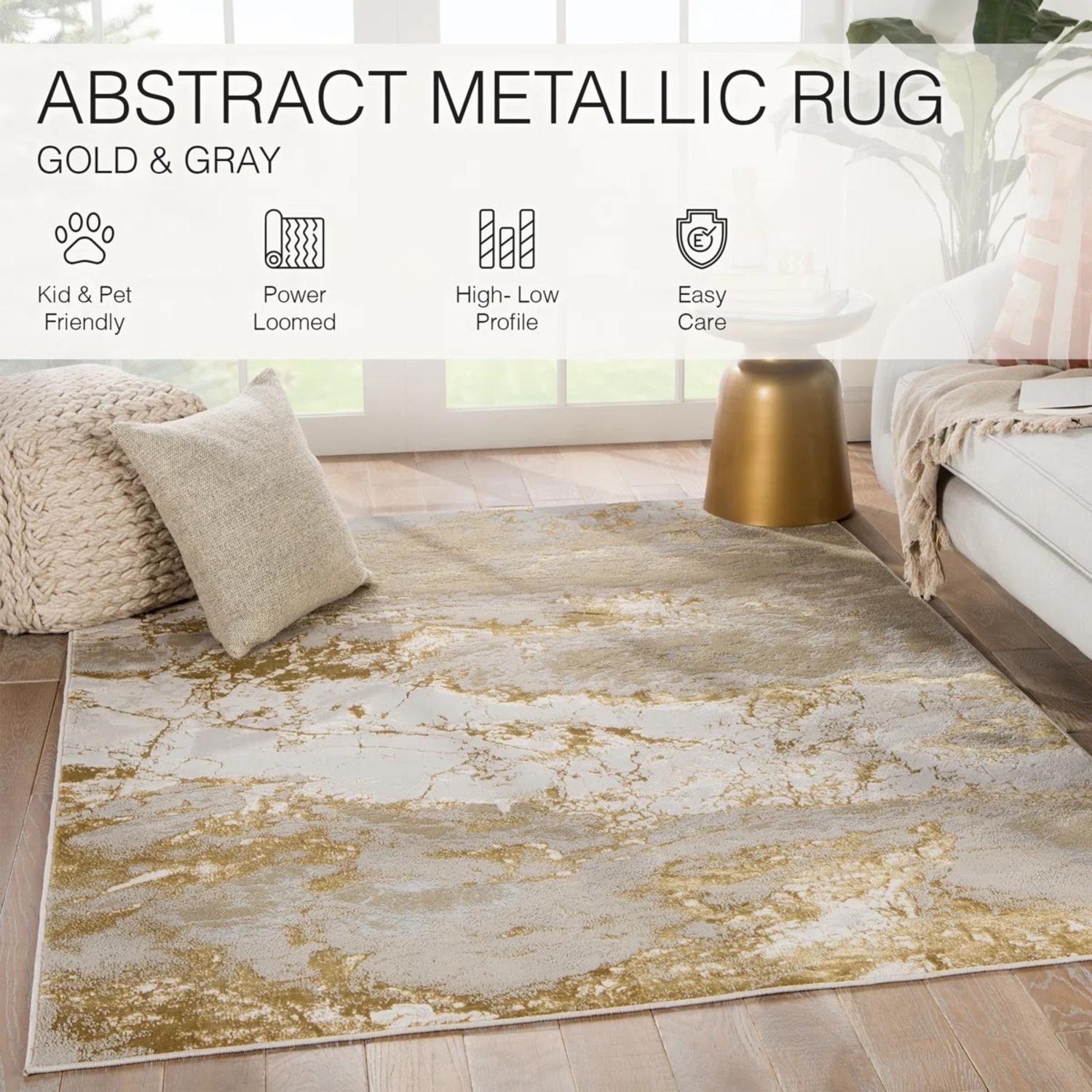 Wayfair Steelside Kari Gray/Gold Indoor Area Rug 6' x 9' - image-2