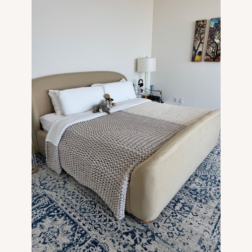 Used West Elm Beige Linen Sleigh Bed for sale on AptDeco
