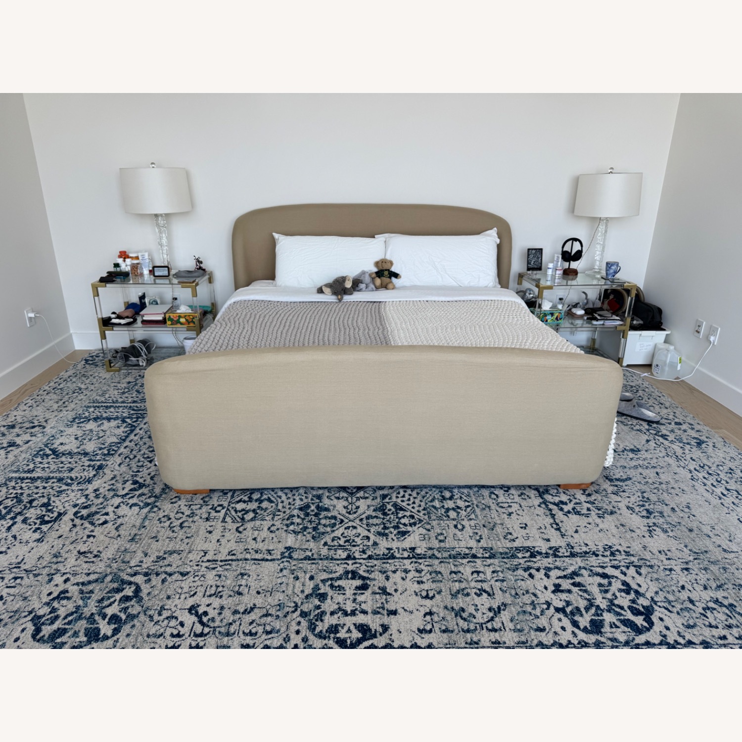 West Elm Beige Linen Sleigh Bed - image-2