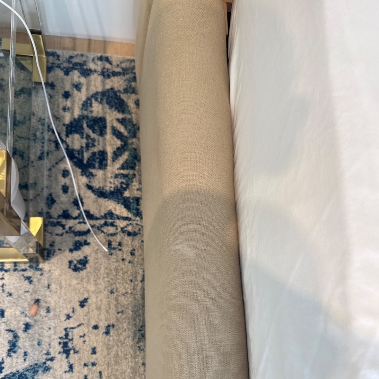 West Elm Beige Linen Sleigh Bed - image-3