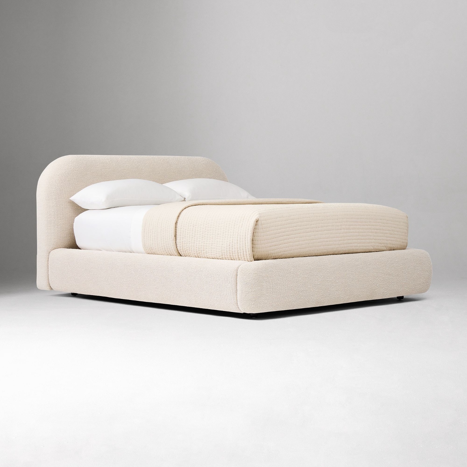 West Elm Beige Linen Sleigh Bed - image-4