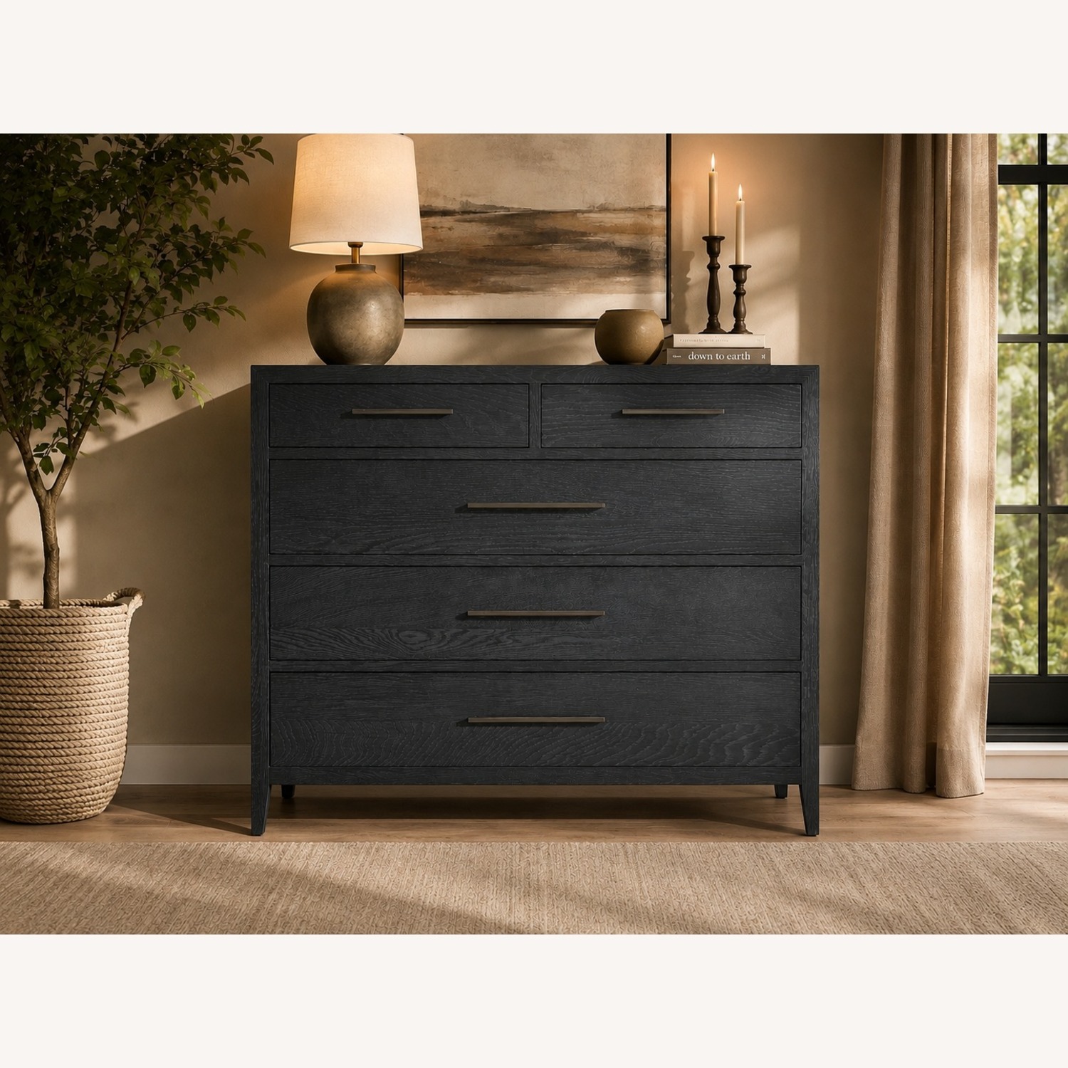 Restoration Hardware French Contemporary 5-Drawer Dresser Black Oak - image-0