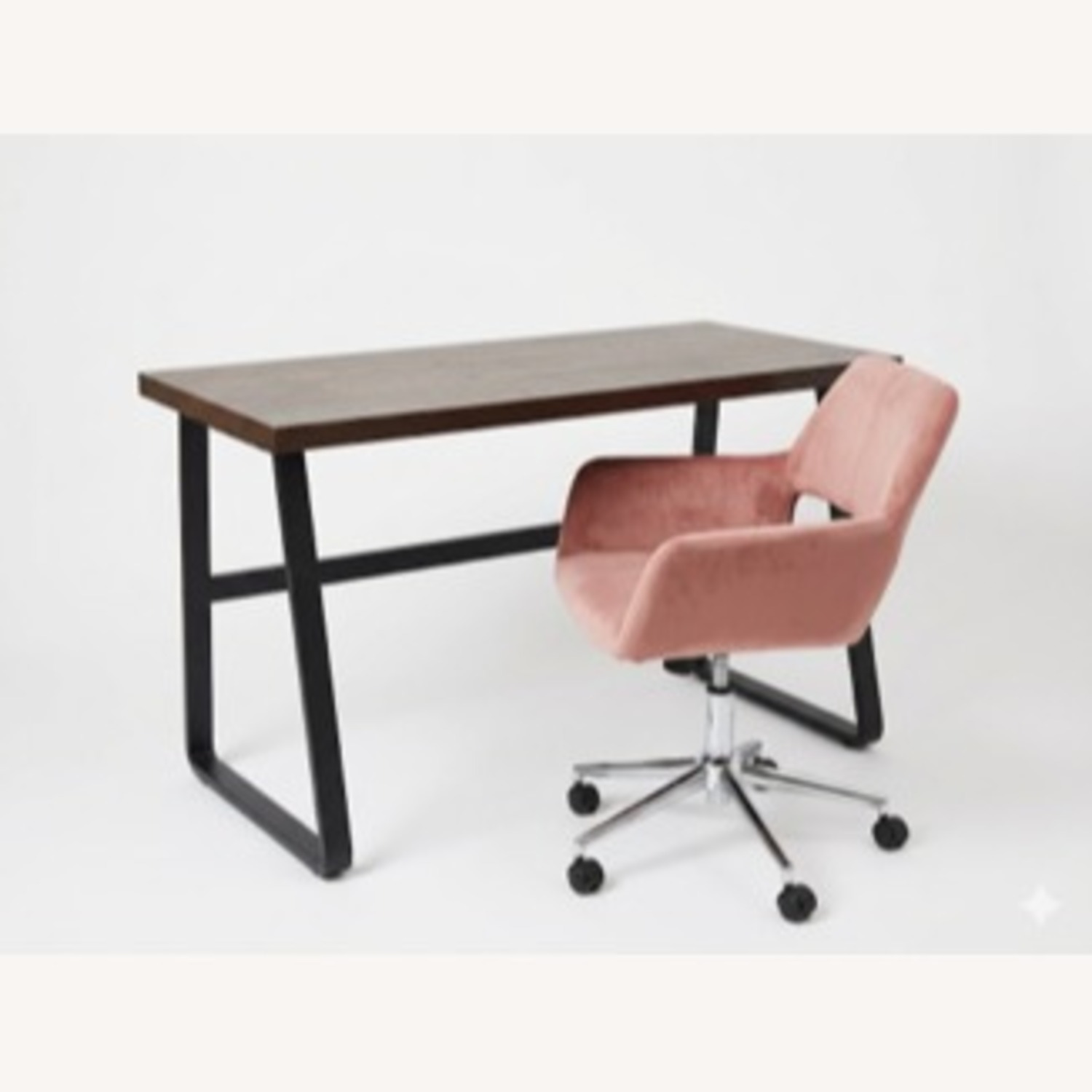 Desk + Pale Pink Upholstered Office Chair Bundle - image-3