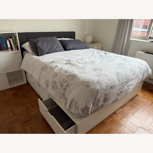 Used IKEA Nordly White Wood Queen Bed for sale on AptDeco