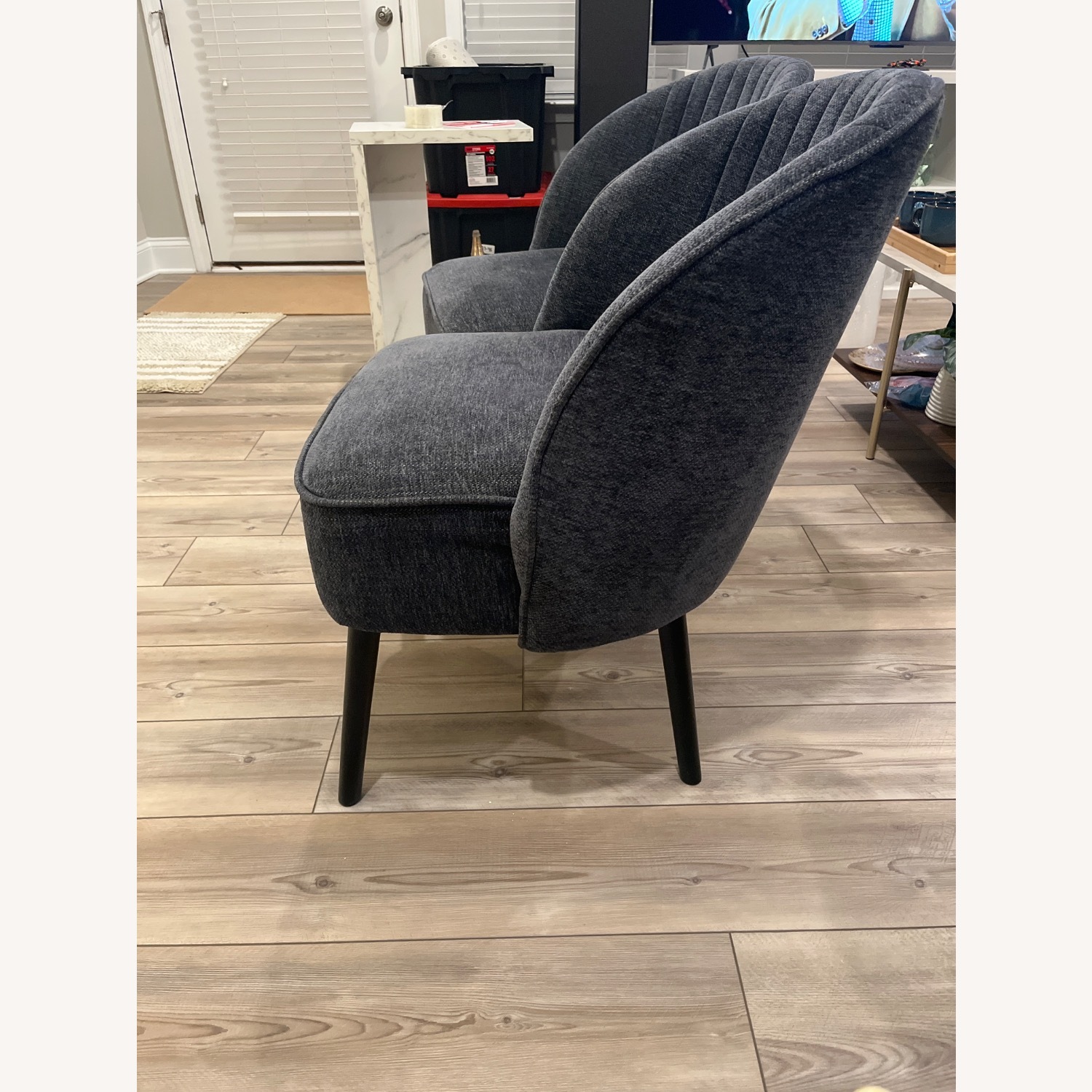 Dark Gray/Blue Fabric Accent Chairs - image-3
