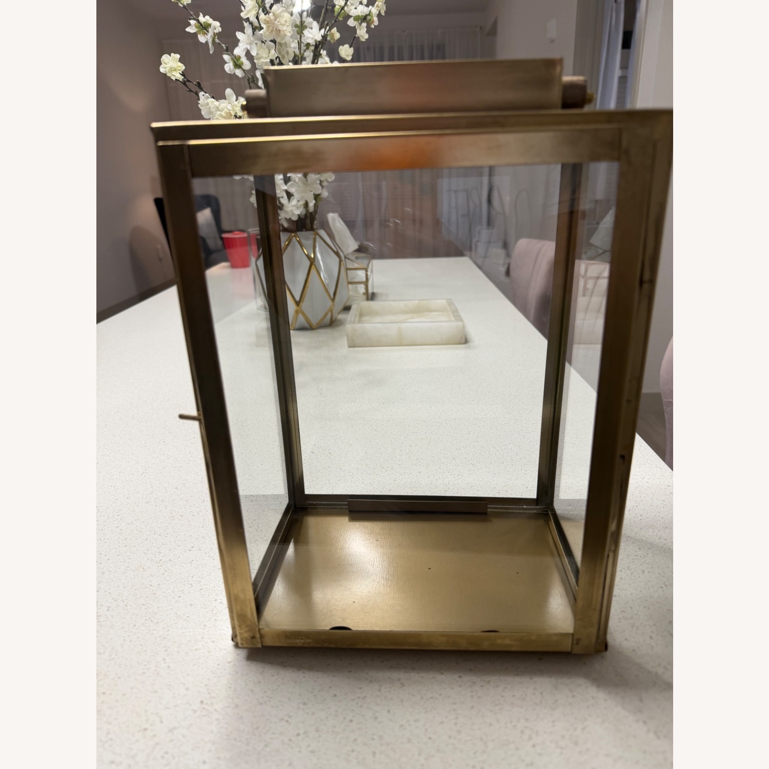 Gold Metal/Glass Lantern - image-3