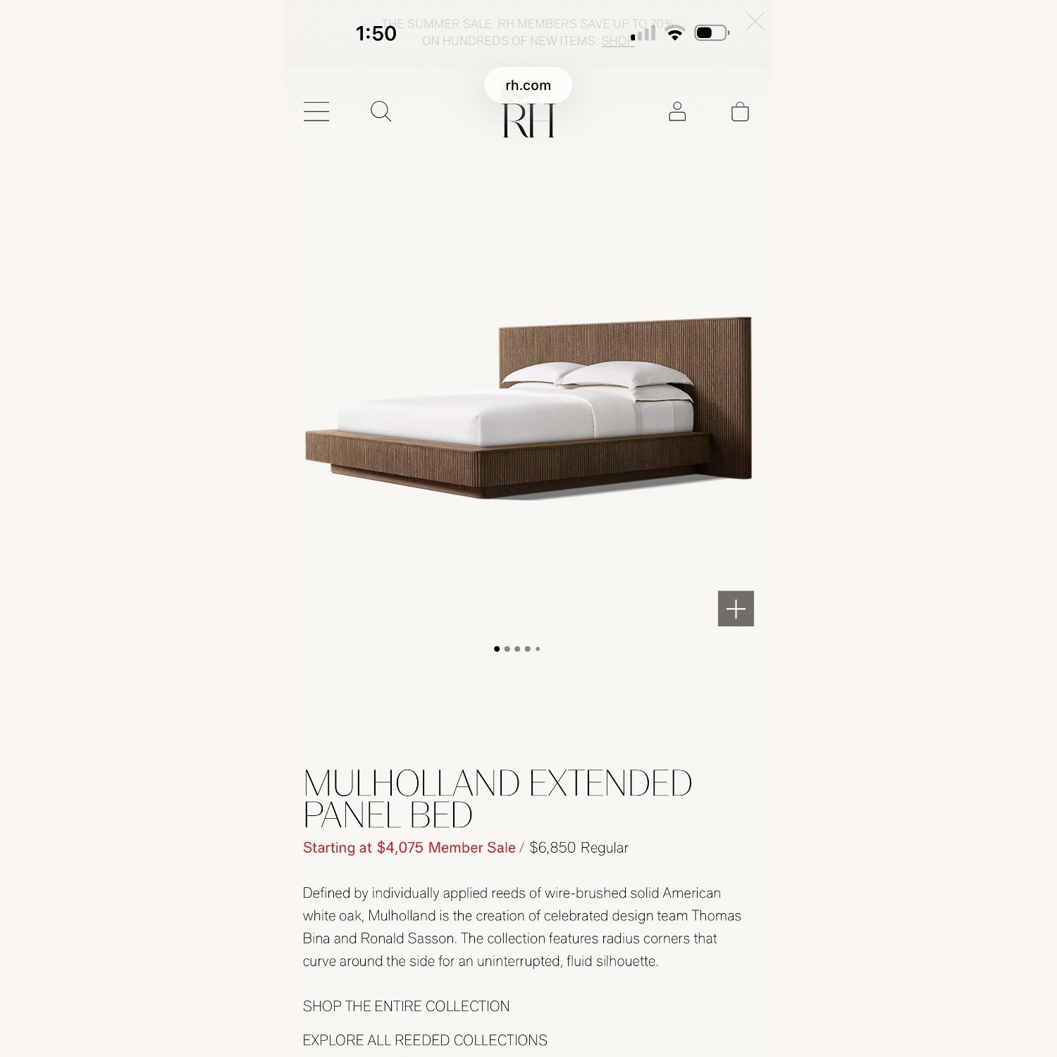 Restoration Hardware Dark Brown Mulholland Extended Panel Bed - image-1
