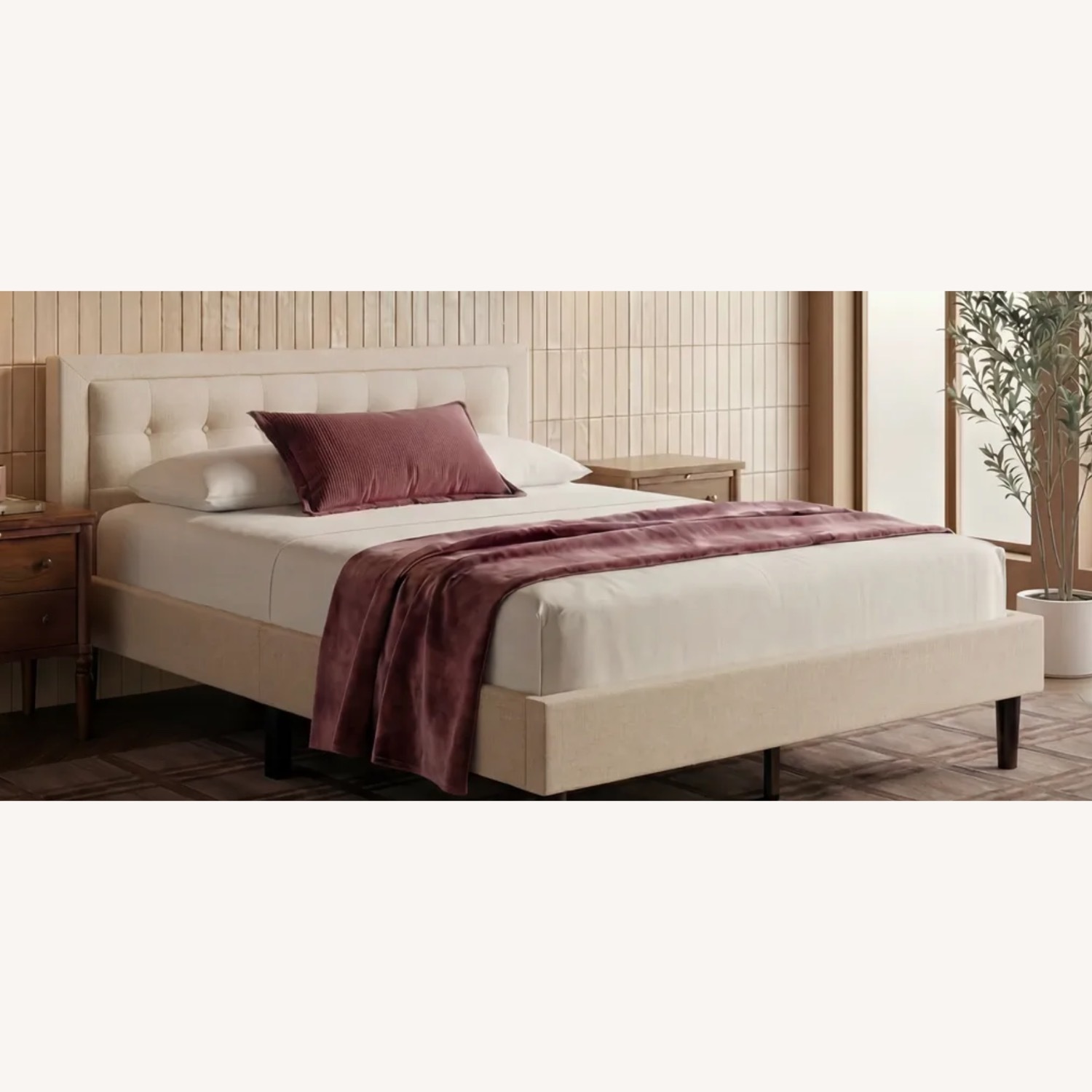 Natural Linen Queen Bed - image-1