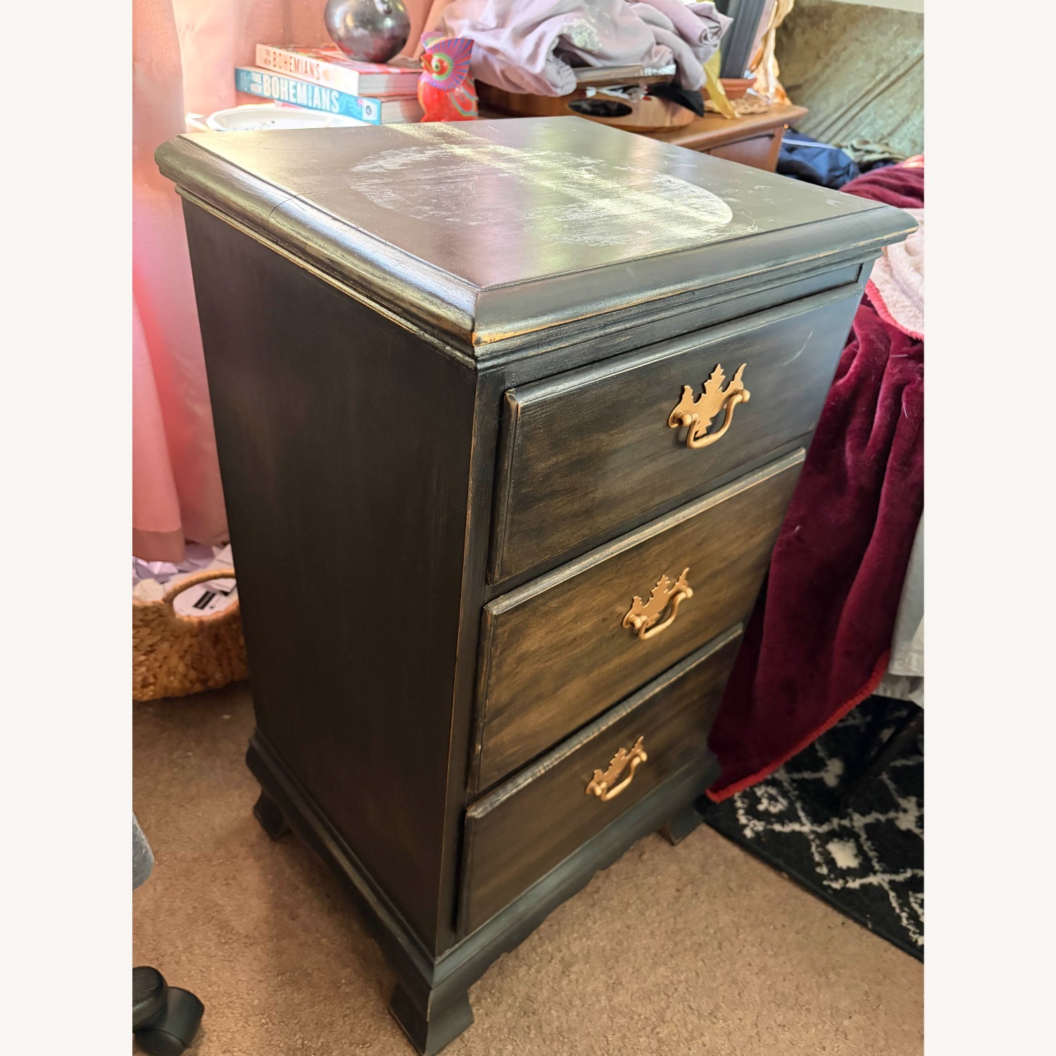 Chippendale Style Black Wood Night Stand - image-2