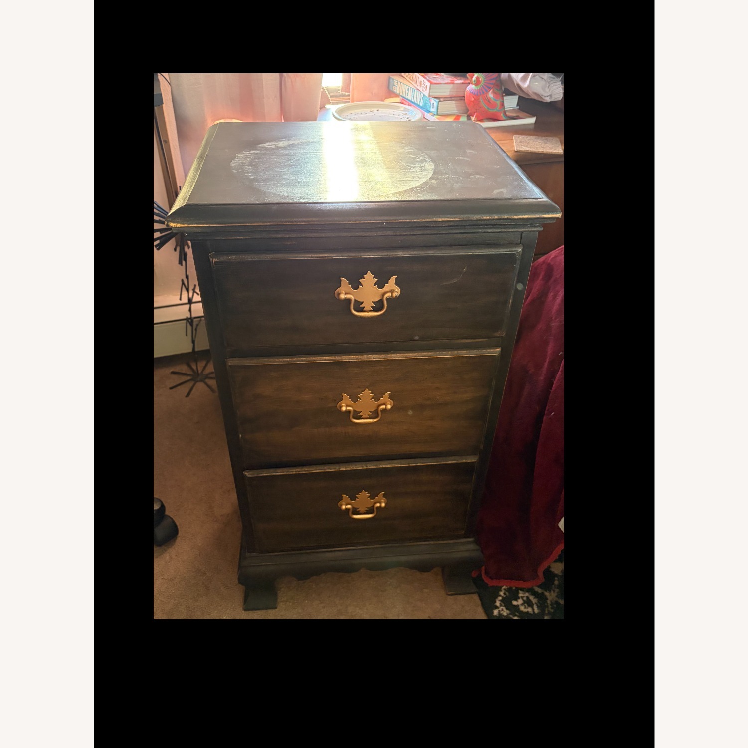 Chippendale Style Black Wood Night Stand - image-1
