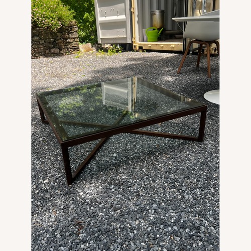 Used Design Within Reach Glass / Walnut Coffee Table for sale on AptDeco