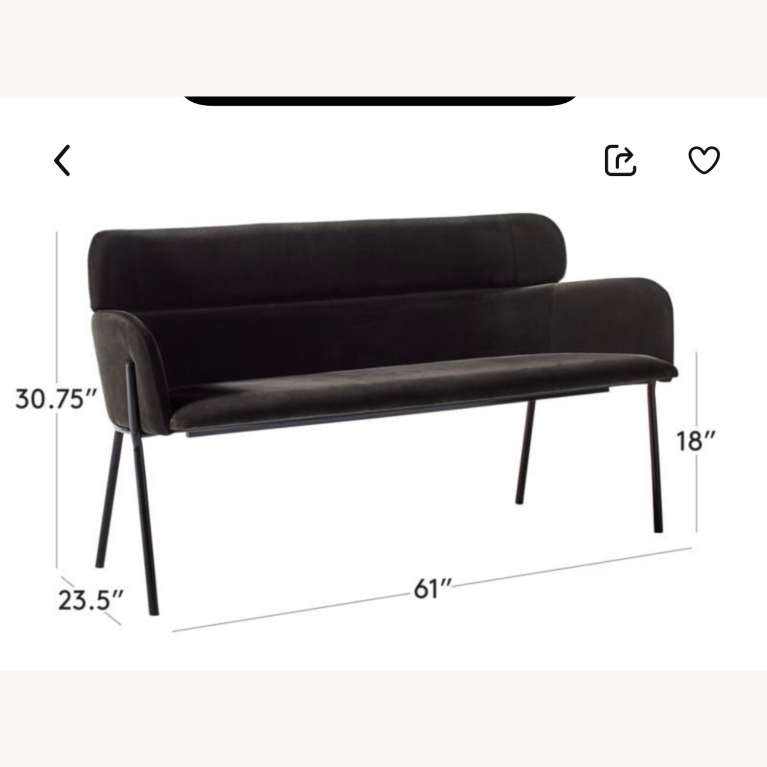 CB2 Azalea Mink Bench Dark Brown Velvet Bench - image-2