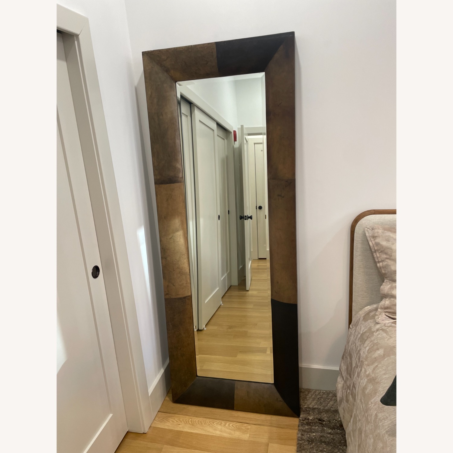 Crate & Barrel Maxx Leather & Glass Floor Mirror - image-1