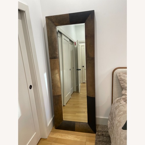 Used Crate & Barrel Maxx Leather & Glass Floor Mirror for sale on AptDeco