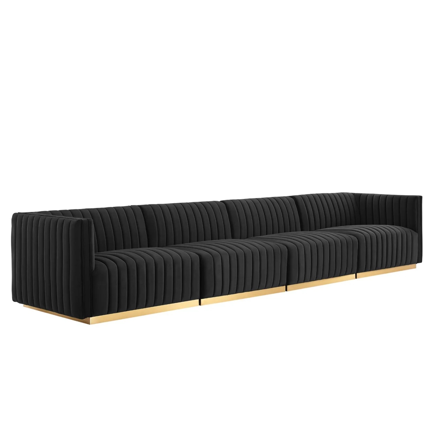 Modway Conjure Black Velvet 3+ Seater Sofa - image-7